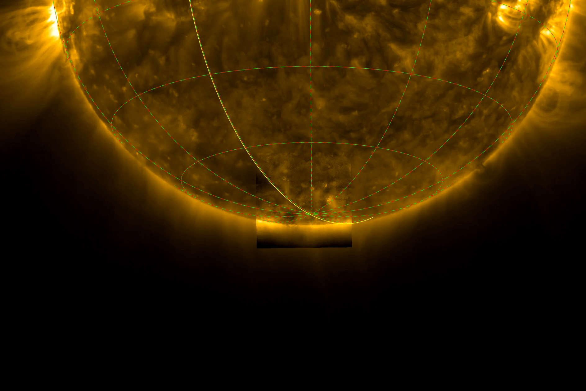 Das Bild zeigt den Blick der Sonde "Solar Orbiter" auf den Südpol der Sonne am 23. März 2025.